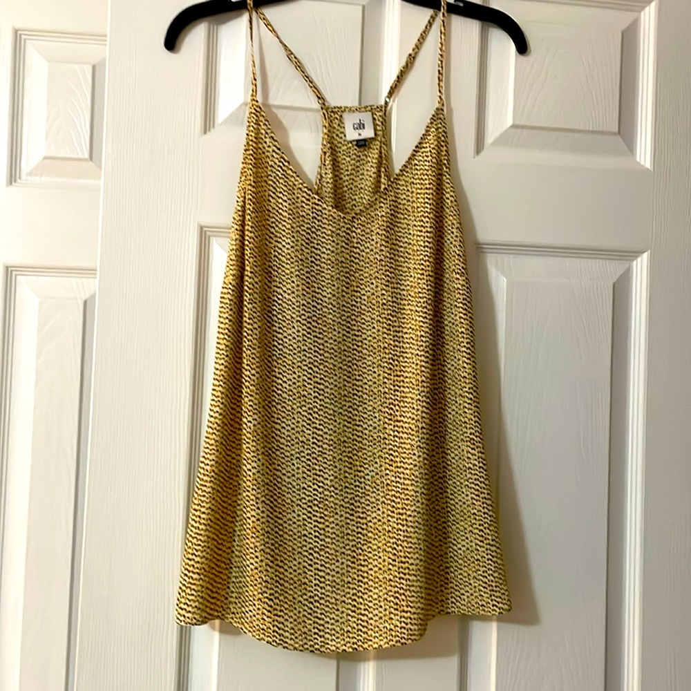 Cabi 5908 Impression Tank Women Size M Yellow Print Racerback Adjustable Straps